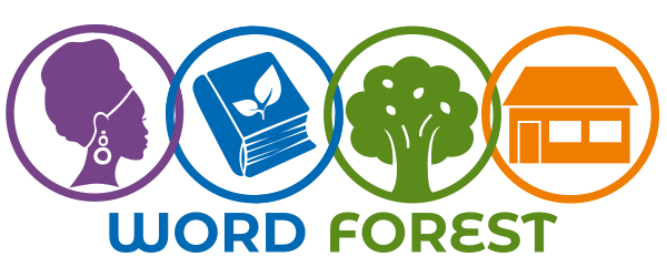 Word Forest logo with purple woman’s profile, blue book with leaf, green tree, orange house, and ‘WORD FOREST’ text.